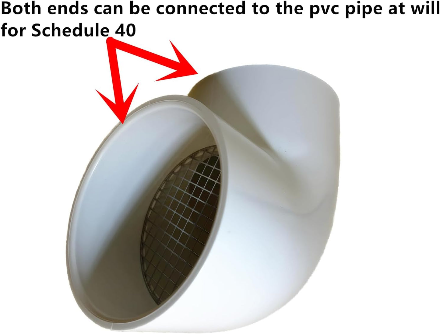 PVC Vent Cap 1 pcs 90-Degree for 2" Schedule 40,PVC Termination Cap,Vent Cover Screen,Round Furnace PVC Pipe Stainless Steel Roof Vent Cap,Installation not Required That PVC Elbow,or Coupling