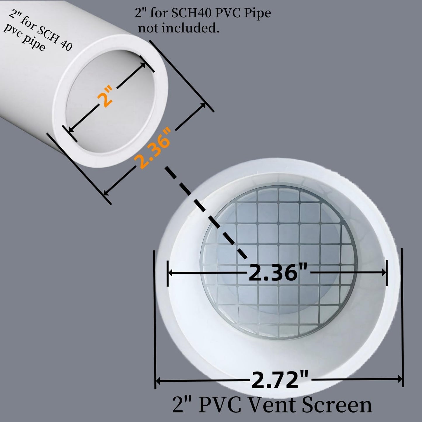 PVC Vent Cap 1 pcs for 2" Schedule 40,PVC Termination Cap,Vent Cover Screen,Round Furnace PVC Pipe Stainless Steel Roof Vent Cap,Installation not Required That PVC Elbow,or Coupling