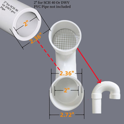 PVC termination vent with stainless steel screen,180 Degrees,1pcs,For 2“ DWV PVC Pipe,Roof Vent Cap,Installation not Required That Elbow