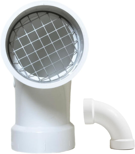 PVC Termination Vent Cap with Stainless Steel Screen – 90-Degree Design, Fits 2" DWV PVC Pipe – Roof Vent Cap / Furnace Intake & Exhaust Protector – No Elbow Required (1 Pack)