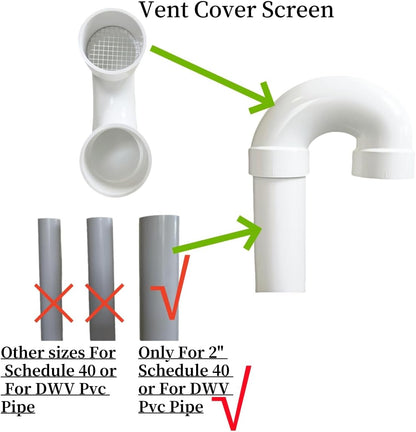 PVC termination vent with stainless steel screen,180 Degrees,1pcs,For 2“ DWV PVC Pipe,Roof Vent Cap,Installation not Required That Elbow