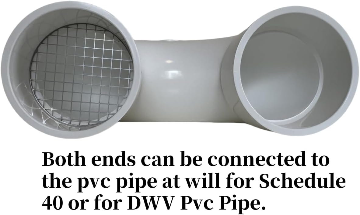 PVC termination vent with stainless steel screen,180 Degrees,1pcs,For 2“ DWV PVC Pipe,Roof Vent Cap,Installation not Required That Elbow