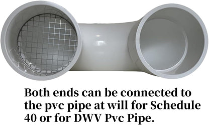 PVC termination vent with stainless steel screen,180 Degrees,1pcs,For 2“ DWV PVC Pipe,Roof Vent Cap,Installation not Required That Elbow