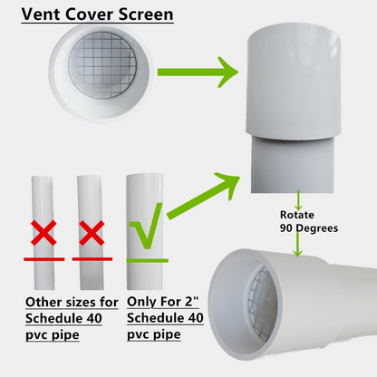PVC Vent Cap 1 pcs for 2" Schedule 40,PVC Termination Cap,Vent Cover Screen,Round Furnace PVC Pipe Stainless Steel Roof Vent Cap,Installation not Required That PVC Elbow,or Coupling