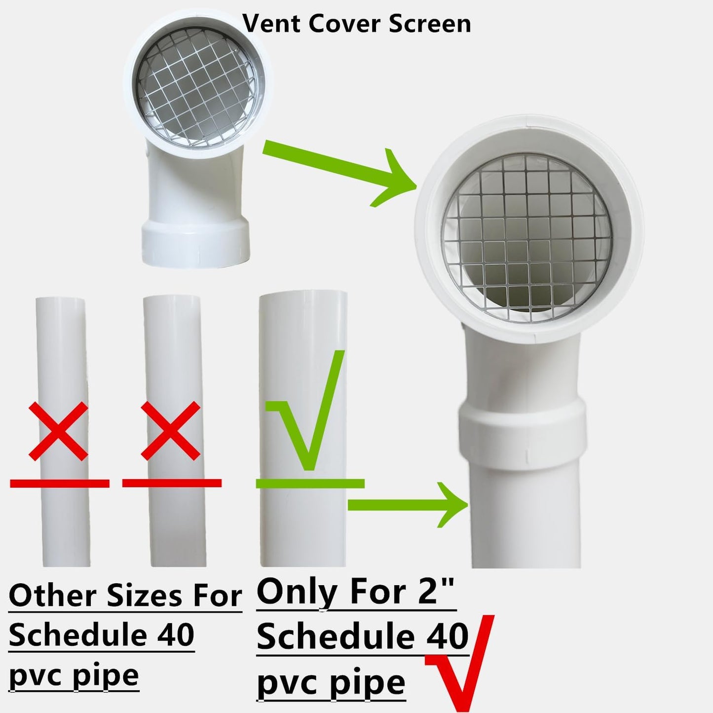 PVC Termination Vent Cap with Stainless Steel Screen – 90-Degree Design, Fits 2" DWV PVC Pipe – Roof Vent Cap / Furnace Intake & Exhaust Protector – No Elbow Required (1 Pack)
