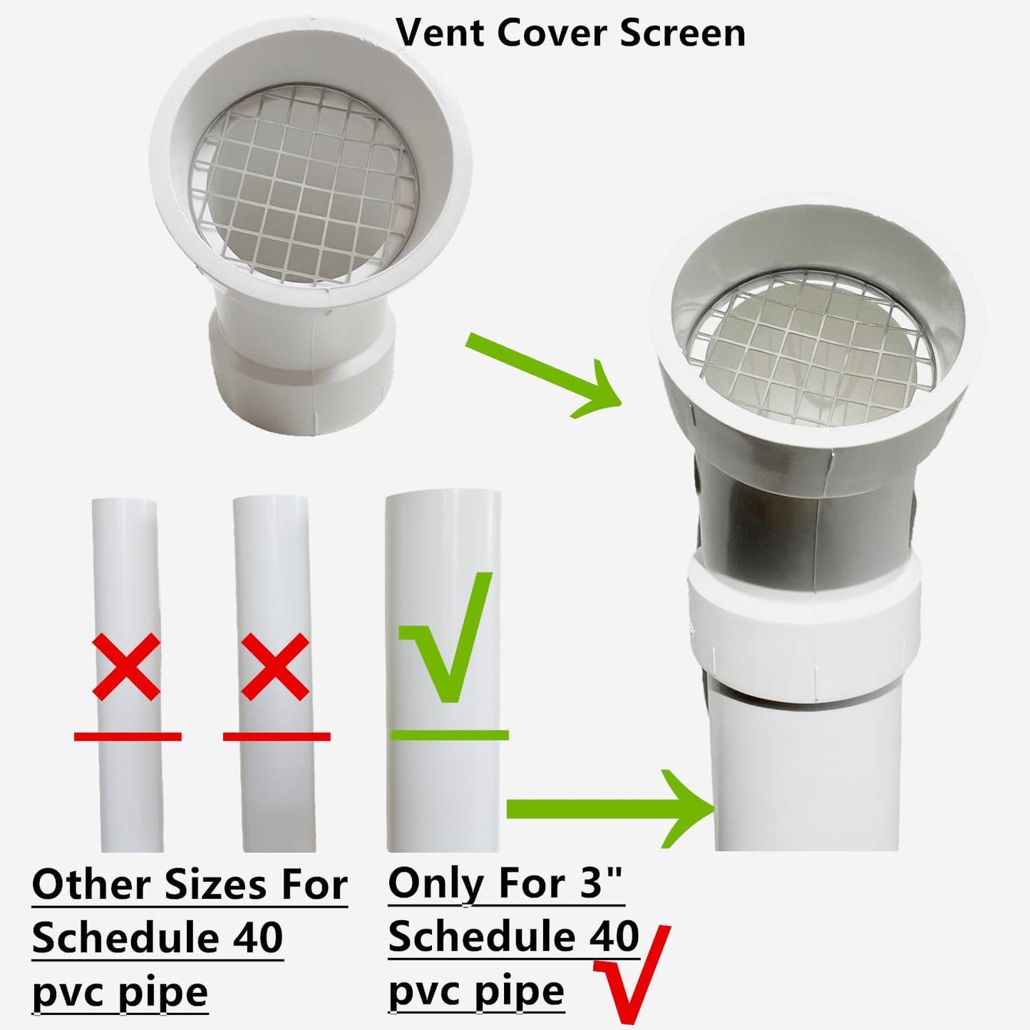 PVC termination vent with stainless steel screen,45 Degrees,1pcs,For 3“ DWV PVC Pipe,Roof Vent Cap,Installation not Required That Elbow
