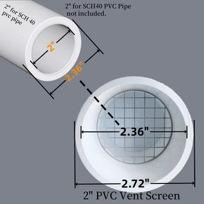 PVC Vent Cap 1 pcs for 2" Schedule 40,PVC Termination Cap,Vent Cover Screen,Round Furnace PVC Pipe Stainless Steel Roof Vent Cap,Installation not Required That PVC Elbow,or Coupling