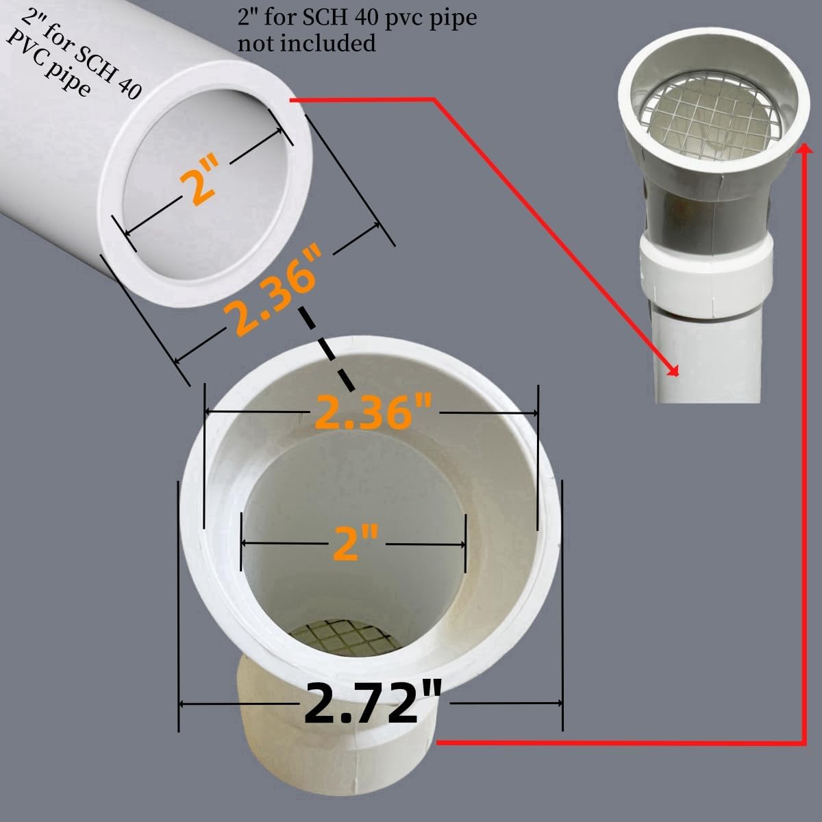 PVC termination vent with stainless steel screen,45 Degrees,1pcs,For 2“ DWV PVC Pipe,Roof Vent Cap,Installation not Required That Elbow